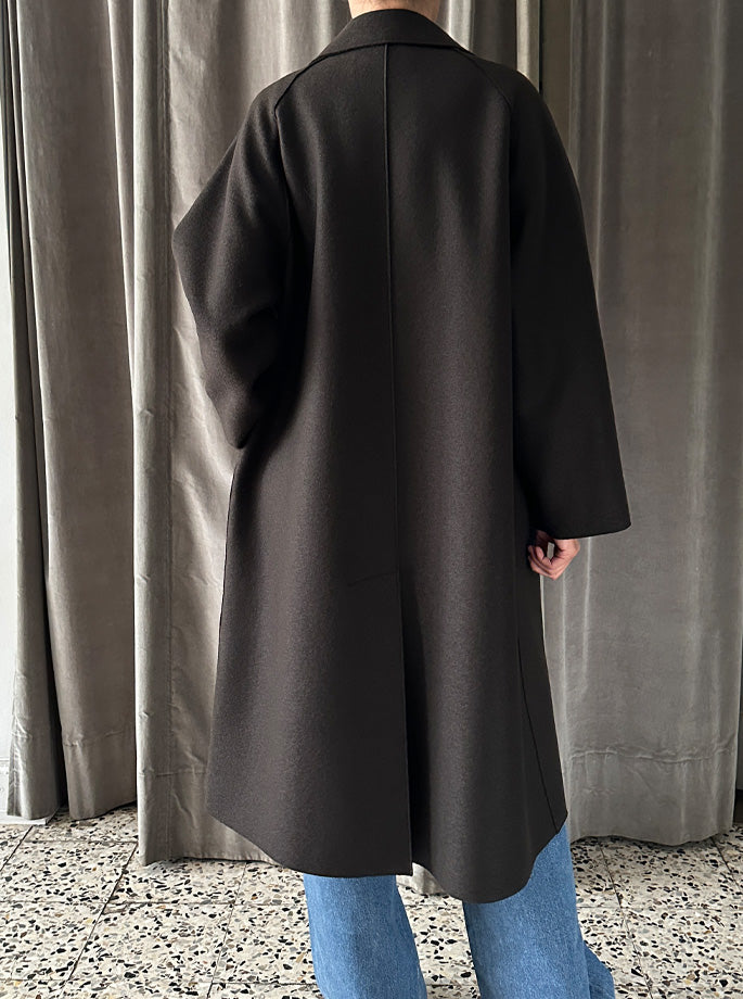 Harris Wharf - Balmacaan Pressed Wool Coat Dark Brown