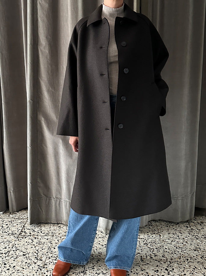 Harris Wharf - Balmacaan Pressed Wool Coat Dark Brown