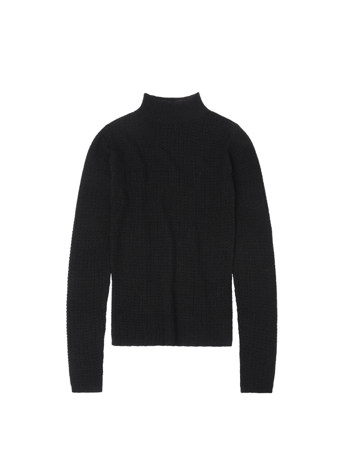 Fub - High Neck Pointelle Blouse Black