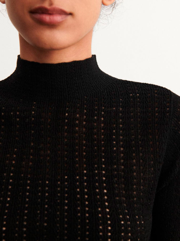 Fub - High Neck Pointelle Blouse Black