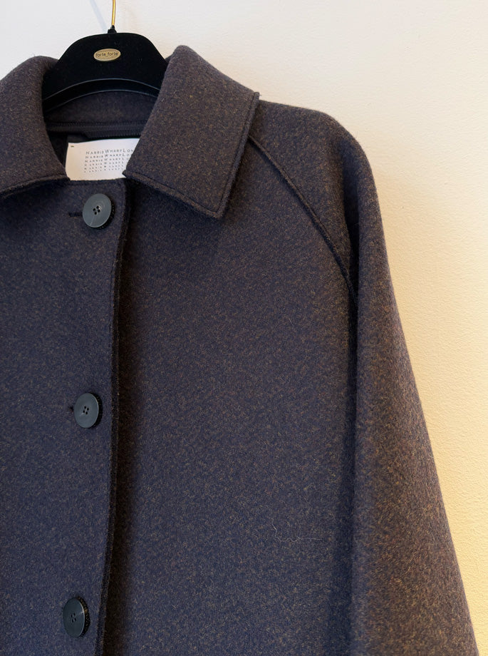 Harris Wharf - Balmacaan Patterned Cashmere Coat Brown Blue Herringbone