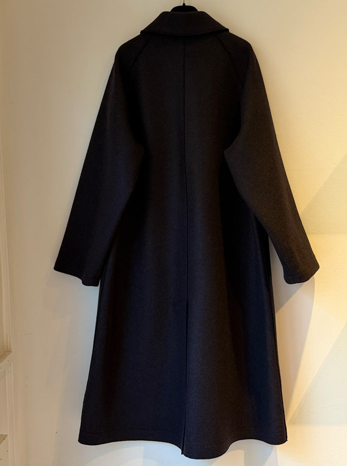 Harris Wharf - Balmacaan Patterned Cashmere Coat Brown Blue Herringbone
