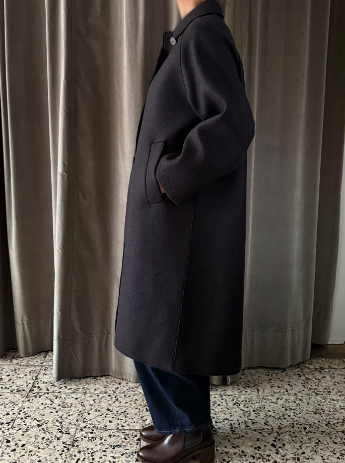 Harris Wharf - Balmacaan Patterned Cashmere Coat Brown Blue Herringbone