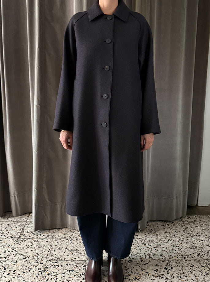 Harris Wharf - Balmacaan Patterned Cashmere Coat Brown Blue Herringbone
