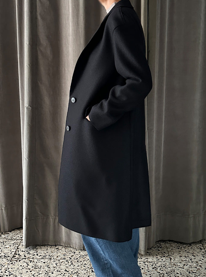 Harris Wharf - Dropped Shoulder Chester Coat Pressed Wool Black