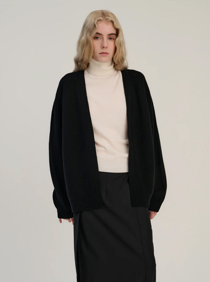 Rhea - Rib Cardigan Wool & Cashmere Black
