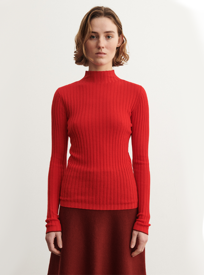 Fub - High Neck Rib Blouse Signal Red 