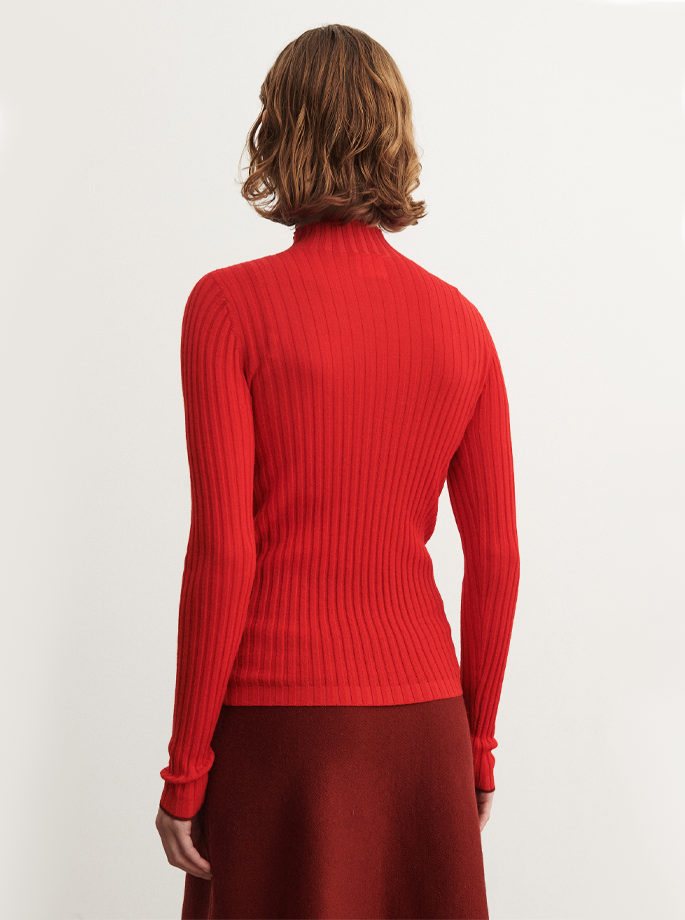 Fub - High Neck Rib Blouse Signal Red 