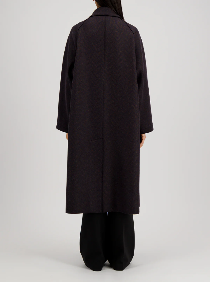 Harris Wharf - Balmacaan Patterned Cashmere Coat Brown Blue Herringbone
