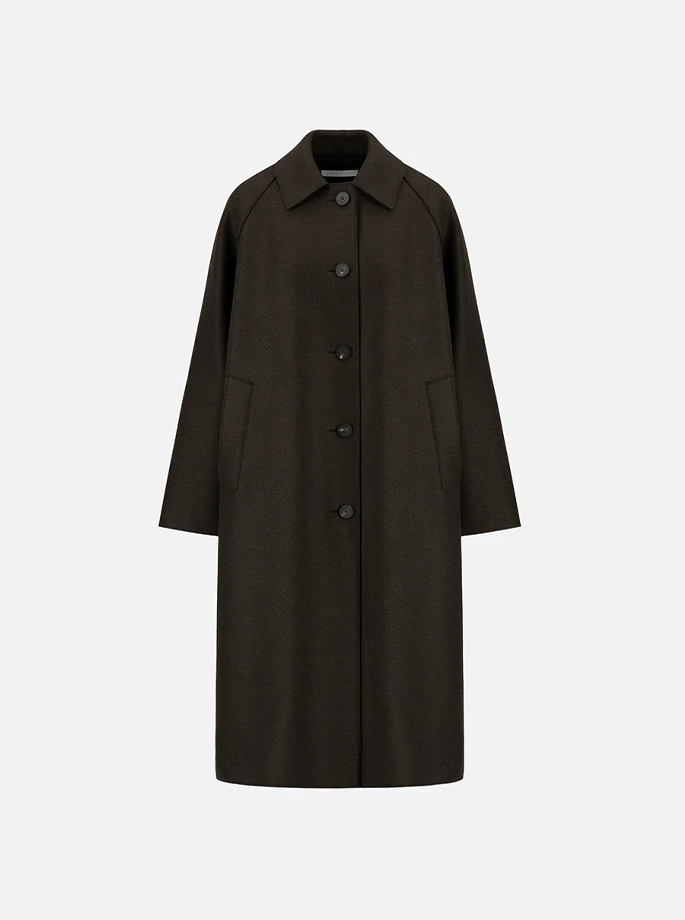 Harris Wharf - Balmacaan Pressed Wool Coat Dark Brown
