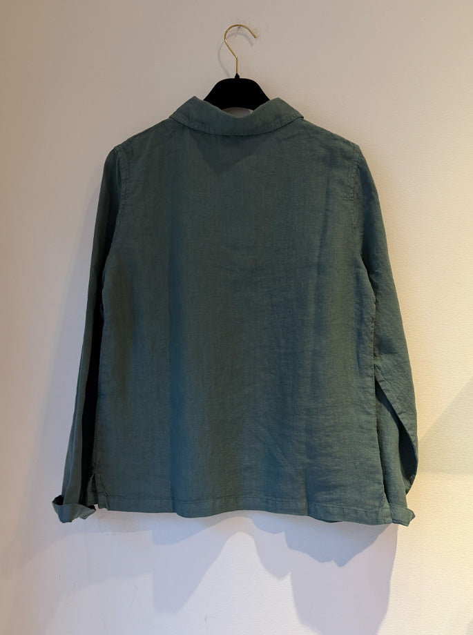 Armor Lux - Short Linen Jacket Silver Pine Green 