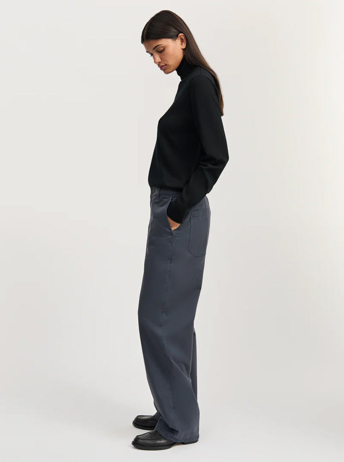 Aiayu - Carlo Midwaist Wide Cotton washed slate grå/blå