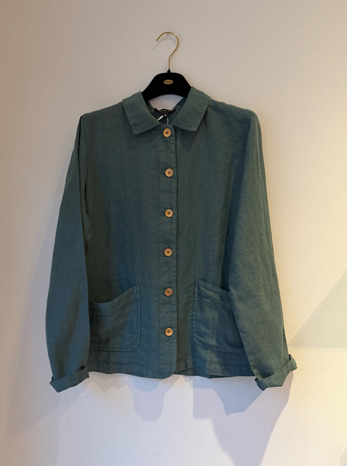 Armor Lux - Short Linen Jacket Silver Pine Green 
