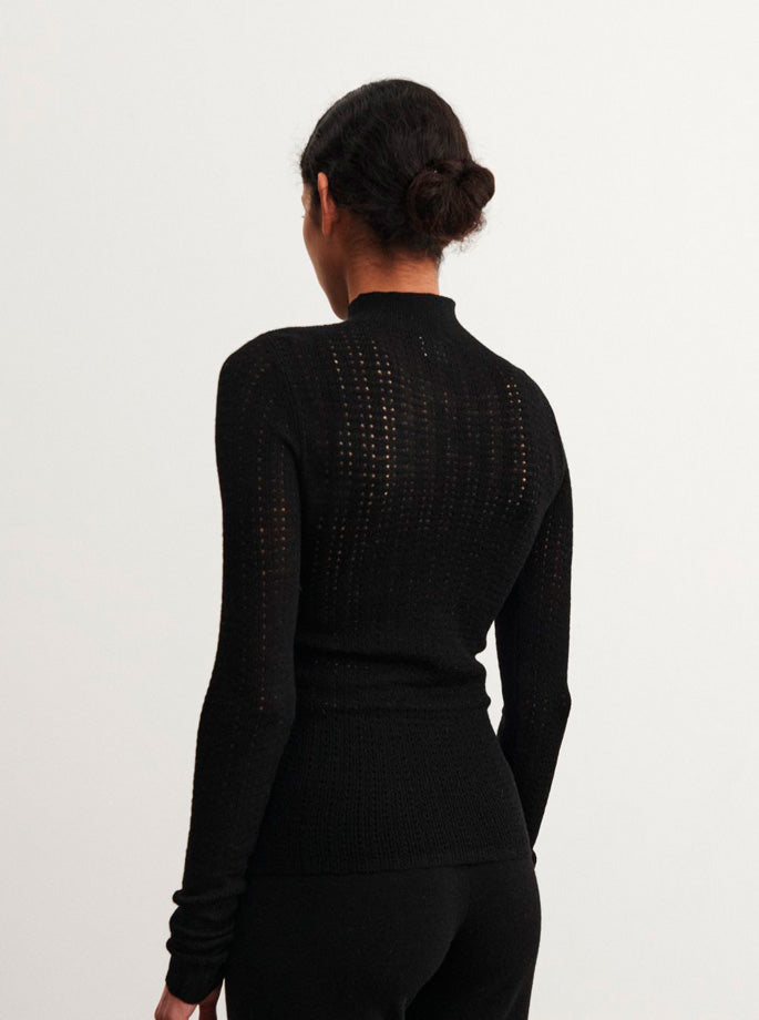 Fub - High Neck Pointelle Blouse Black 
