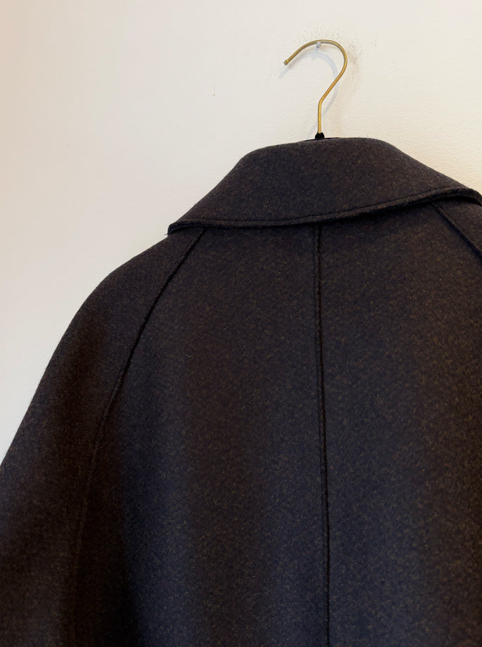Harris Wharf - Balmacaan Patterned Cashmere Coat Brown Blue Herringbone