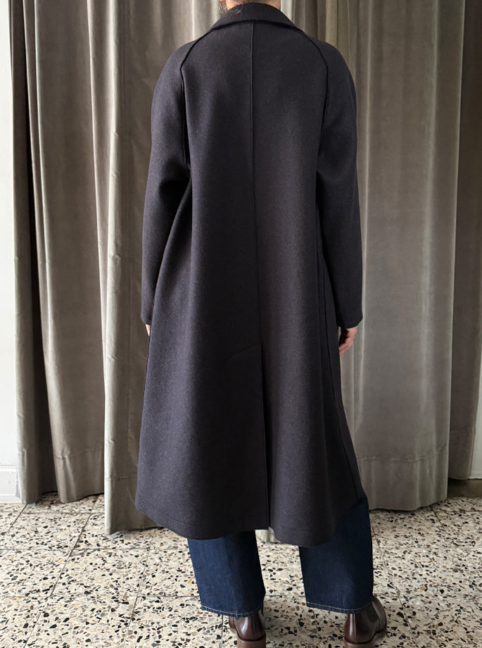 Harris Wharf - Balmacaan Patterned Cashmere Coat Brown Blue Herringbone