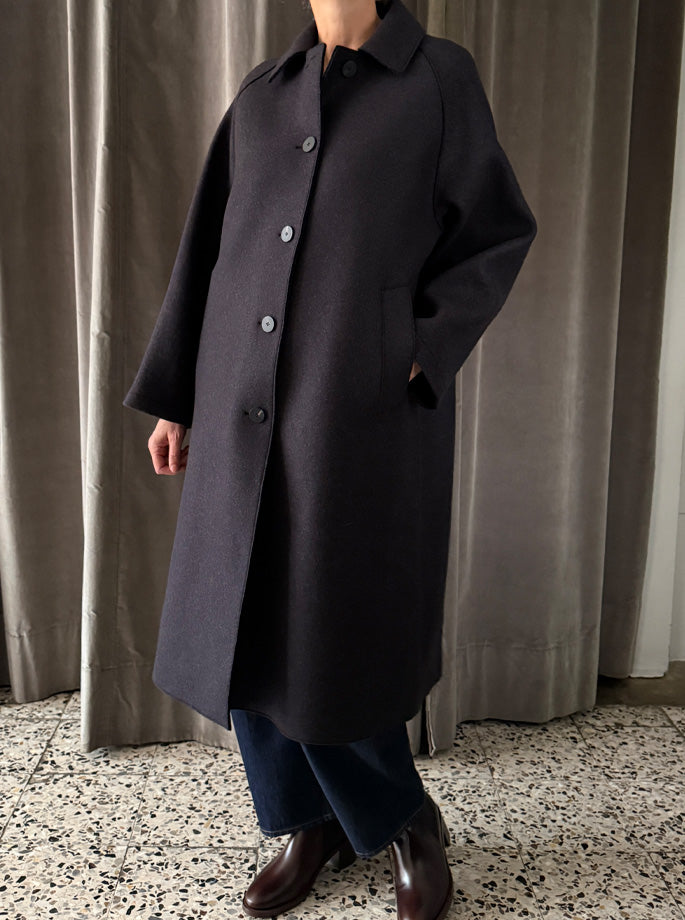 Harris Wharf - Balmacaan Patterned Cashmere Coat Brown Blue Herringbone