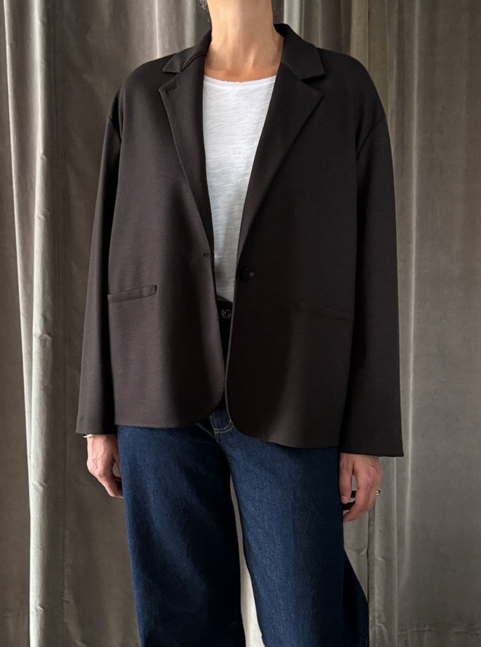 Harris Wharf - Balmacaan Patterned Cashmere Coat Brown Blue Herringbone