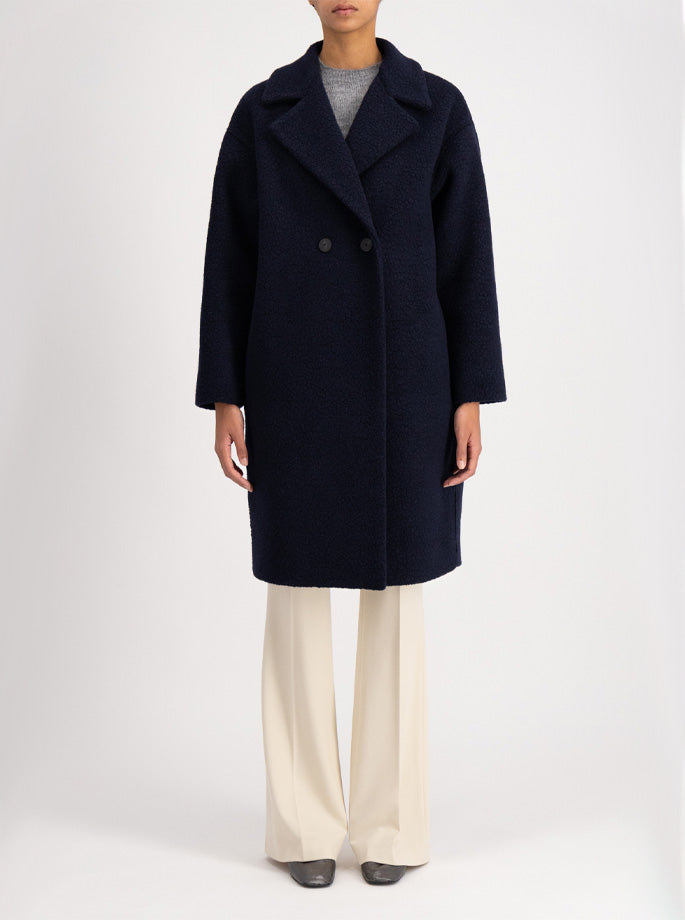 Harris Wharf - Dropped Shoulder DB Coat Bouclé Navy Blue