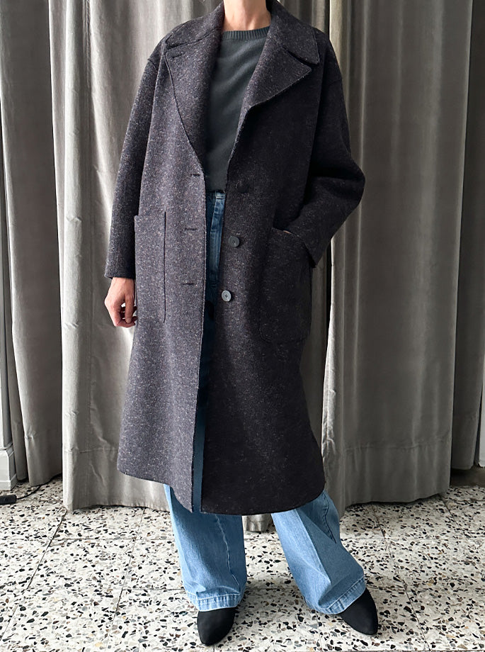 Harris Wharf - Greatcoat Boiled Wool Charcoal Moul