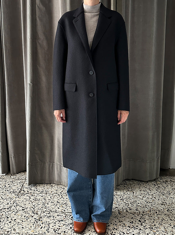 Harris Wharf - Dropped Shoulder Chester Coat Pressed Wool Black