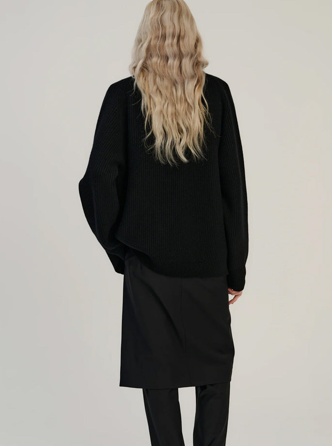 Rhea - Rib Cardigan Wool & Cashmere Black