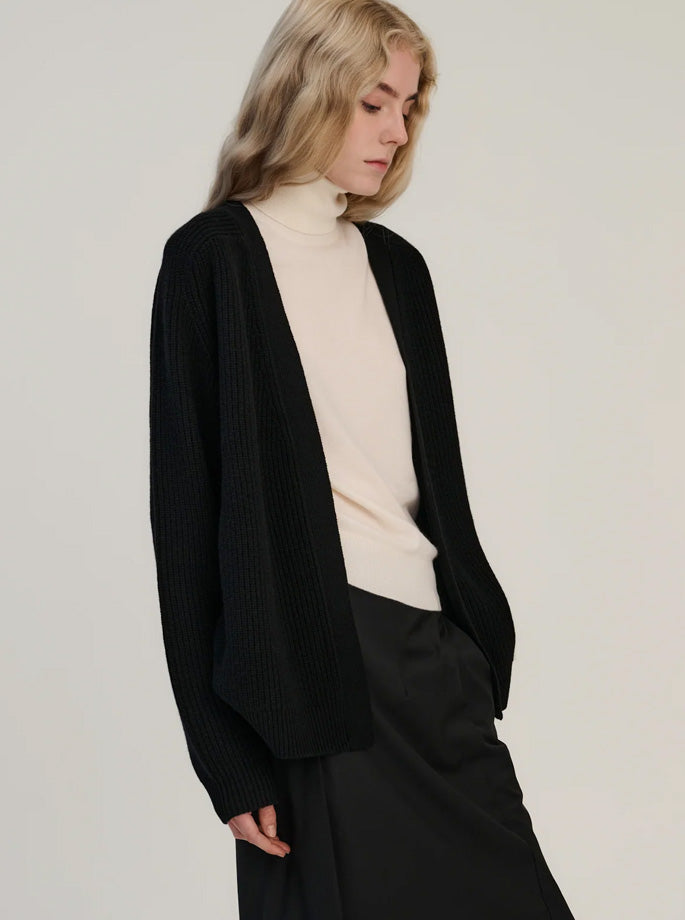 Rhea - Rib Cardigan Wool & Cashmere Black