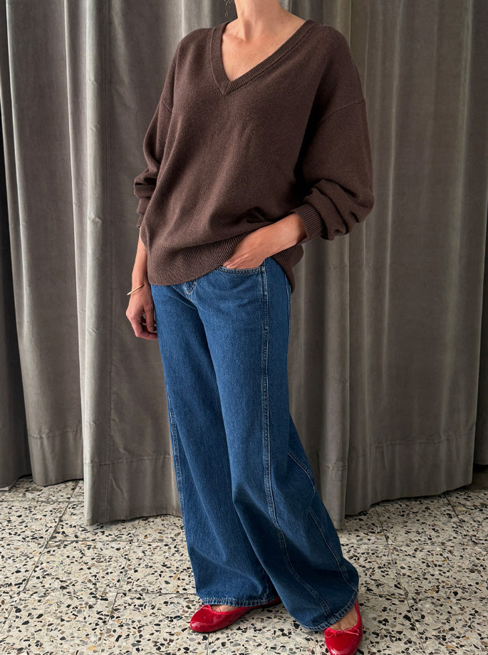 Rhea - V Neck uld & Cashmere mørkebrun