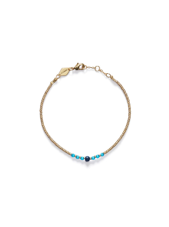 Anni Lu - Bead and gem bracelet mediteranian blue - glasperler, facetterede glasperler. Messing er forgyldt med 18 karat guld + e-belægning - ES Webshop